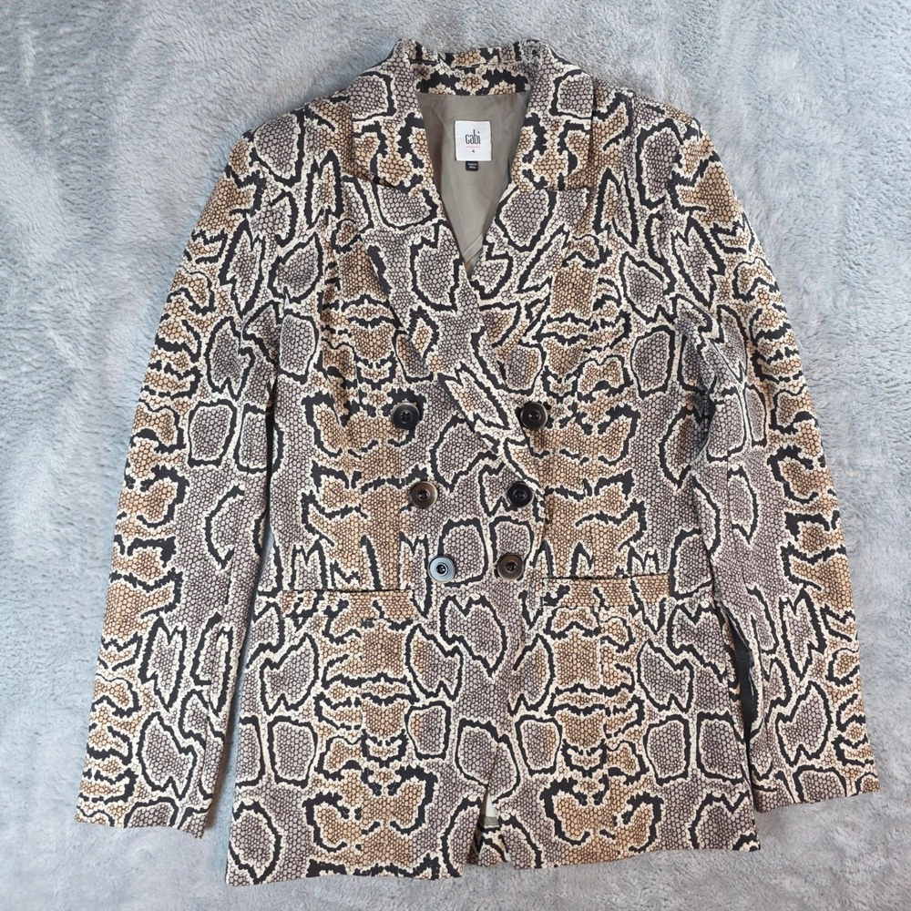 Cabi Womens 4 Tan Snakeskin Blazer Double Breasted Python Print Jacket Pockets